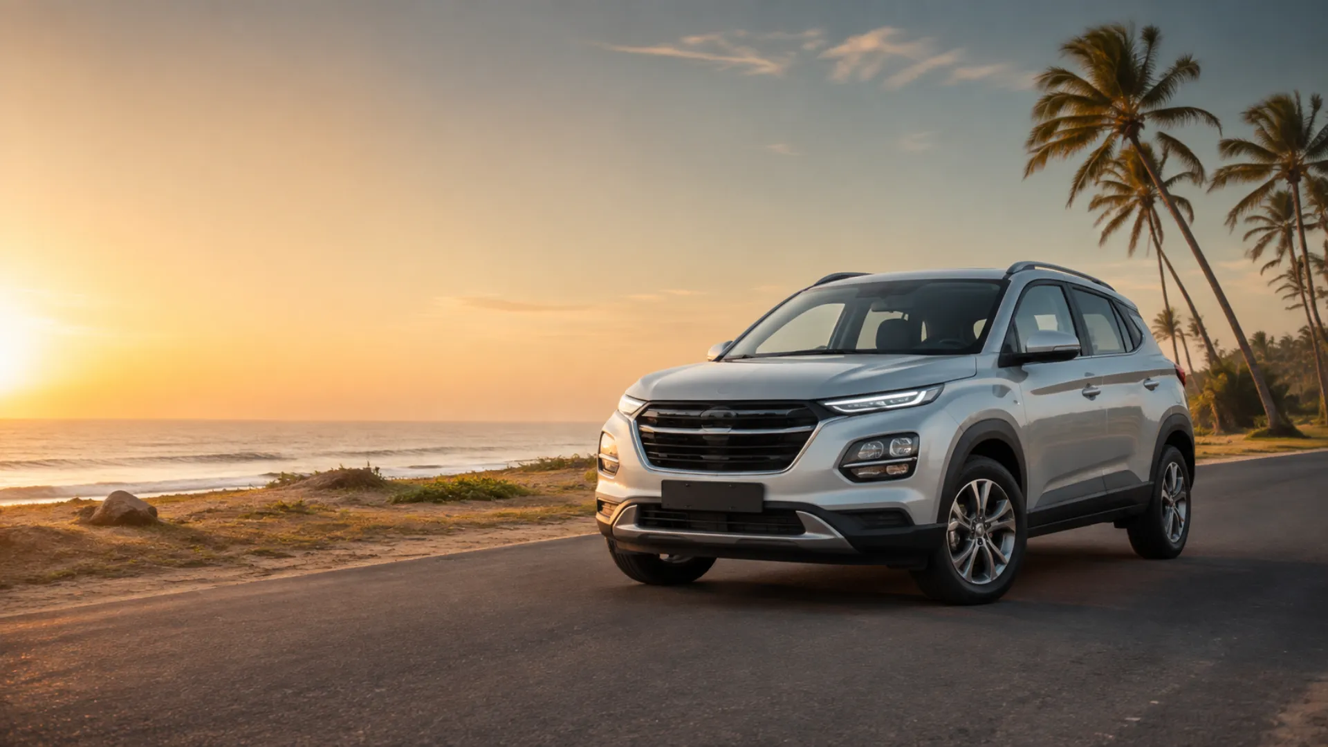 A self-drive SUV on a coastal road near Ramanathapuram